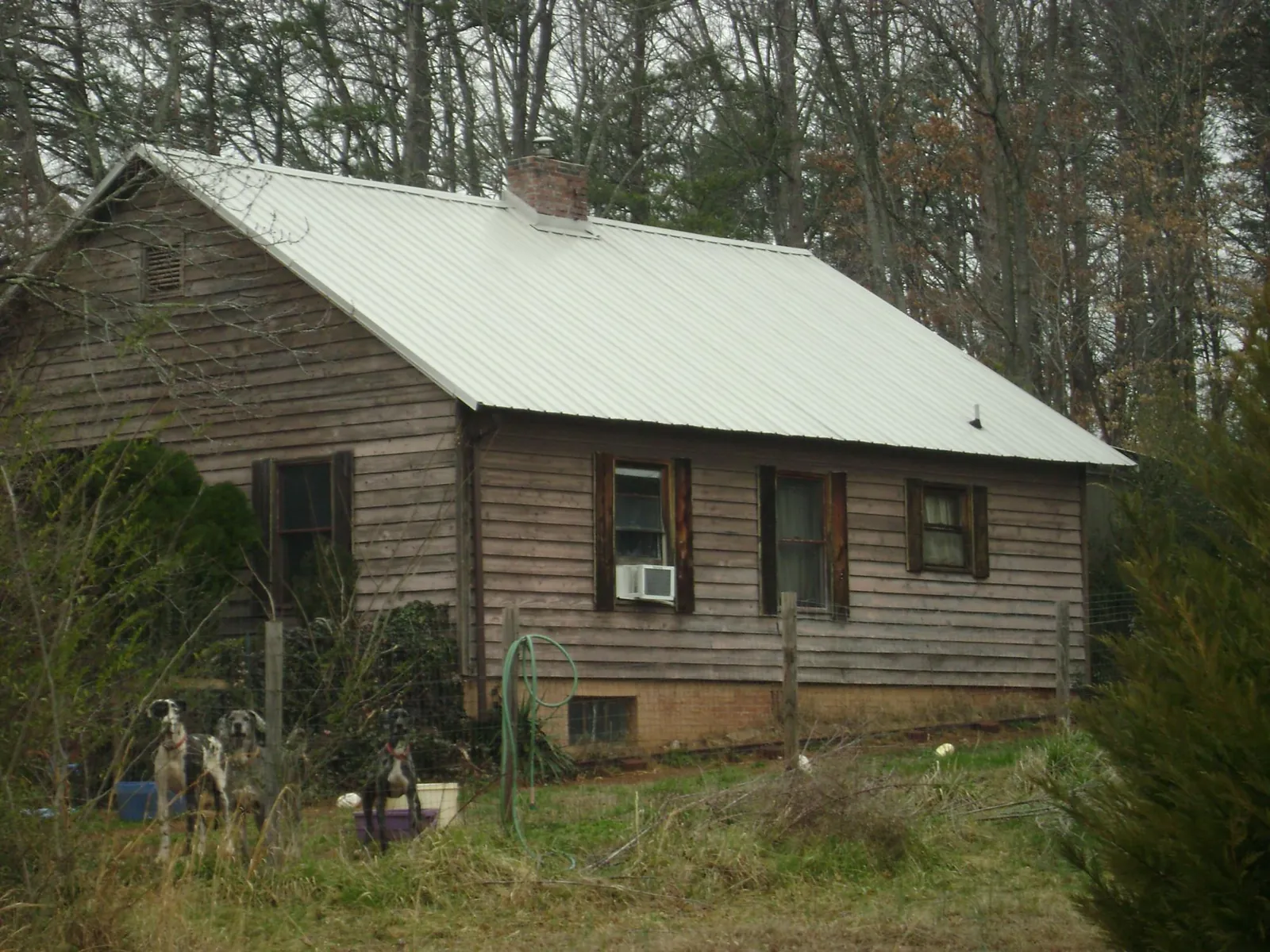White metal roof on an old wood sided farmhouse, from a Metal Roof Installation job in Illiopolis
